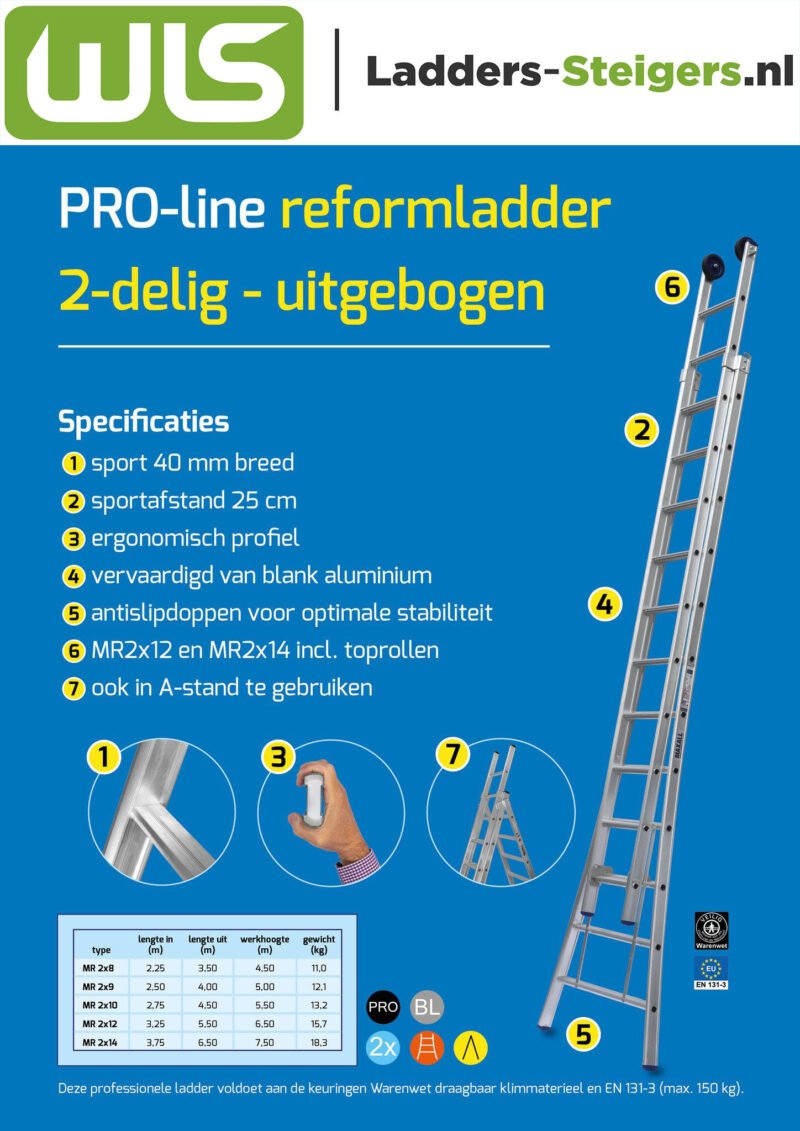 WLS - Reformladder 2-delig met uitgebogen bomen